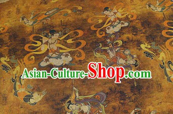 Chinese Traditional Brocade Fabric Classical Goddess Pattern Gambiered Guangdong Gauze Cheongsam Ginger Silk Drapery