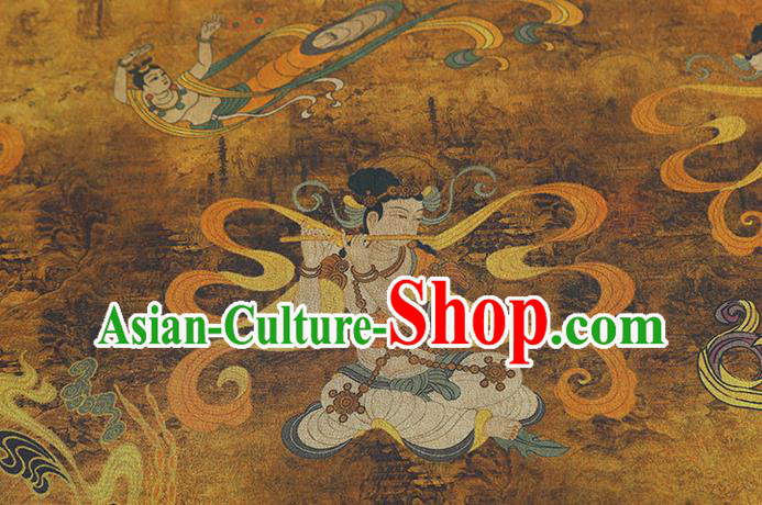 Chinese Traditional Brocade Fabric Classical Goddess Pattern Gambiered Guangdong Gauze Cheongsam Ginger Silk Drapery