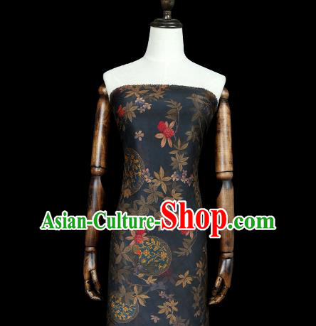 Chinese Traditional Navy Brocade Fabric Cheongsam Ginger Silk Drapery Classical Pattern Gambiered Guangdong Gauze