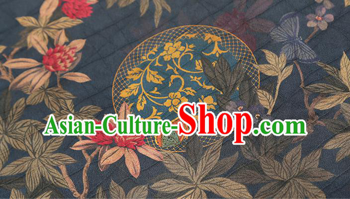 Chinese Traditional Navy Brocade Fabric Cheongsam Ginger Silk Drapery Classical Pattern Gambiered Guangdong Gauze