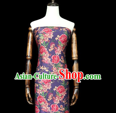 Chinese Cheongsam Purple Silk Drapery Classical Rose Pattern Gambiered Guangdong Gauze Traditional Brocade Fabric