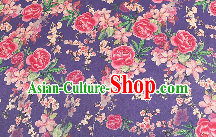 Chinese Cheongsam Purple Silk Drapery Classical Rose Pattern Gambiered Guangdong Gauze Traditional Brocade Fabric
