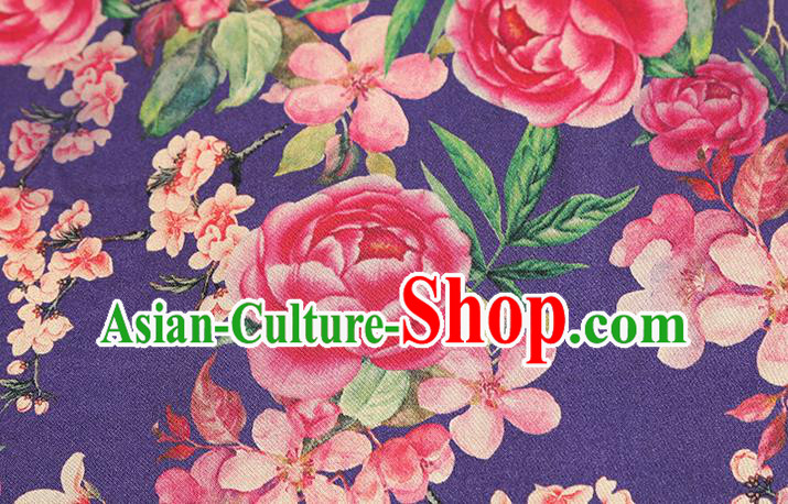 Chinese Cheongsam Purple Silk Drapery Classical Rose Pattern Gambiered Guangdong Gauze Traditional Brocade Fabric