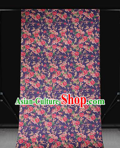 Chinese Cheongsam Purple Silk Drapery Classical Rose Pattern Gambiered Guangdong Gauze Traditional Brocade Fabric