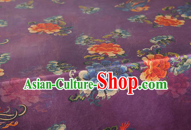 Chinese Classical Peony Phoenix Pattern Gambiered Guangdong Gauze Traditional Cheongsam Silk Drapery Purple Brocade Fabric