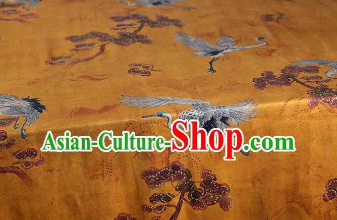 Chinese Traditional Cheongsam Silk Drapery Classical Cranes Phoenix Pattern Brocade Fabric Yellow Gambiered Guangdong Gauze