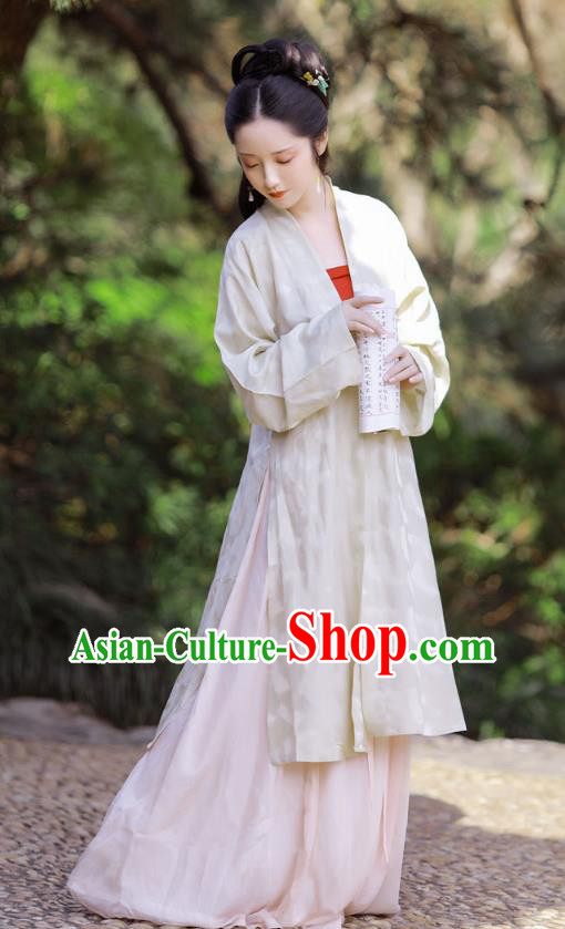 China Song Dynasty Patrician Beauty Historical Costume Traditional Hanfu Dress Ancient Young Lady Clothing