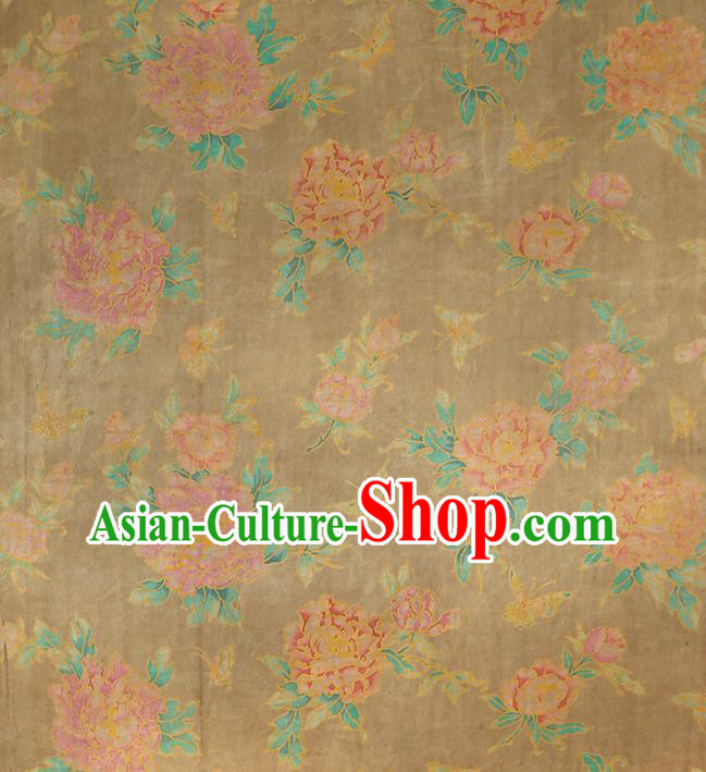 Chinese Cheongsam Brocade Fabric Traditional Peony Pattern Ginger Silk Drapery Classical Gambiered Guangdong Gauze