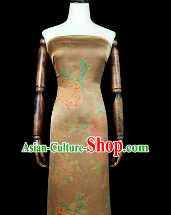 Chinese Cheongsam Brocade Fabric Traditional Peony Pattern Ginger Silk Drapery Classical Gambiered Guangdong Gauze