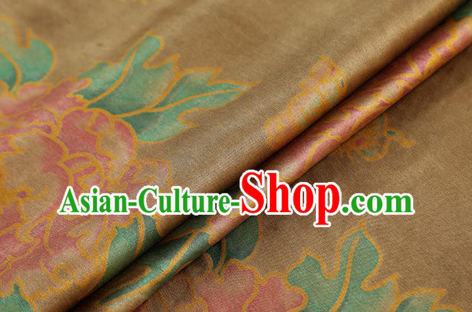 Chinese Cheongsam Brocade Fabric Traditional Peony Pattern Ginger Silk Drapery Classical Gambiered Guangdong Gauze