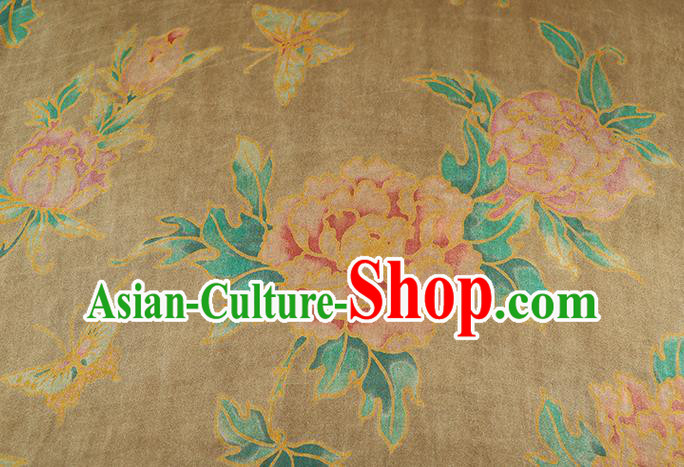 Chinese Cheongsam Brocade Fabric Traditional Peony Pattern Ginger Silk Drapery Classical Gambiered Guangdong Gauze