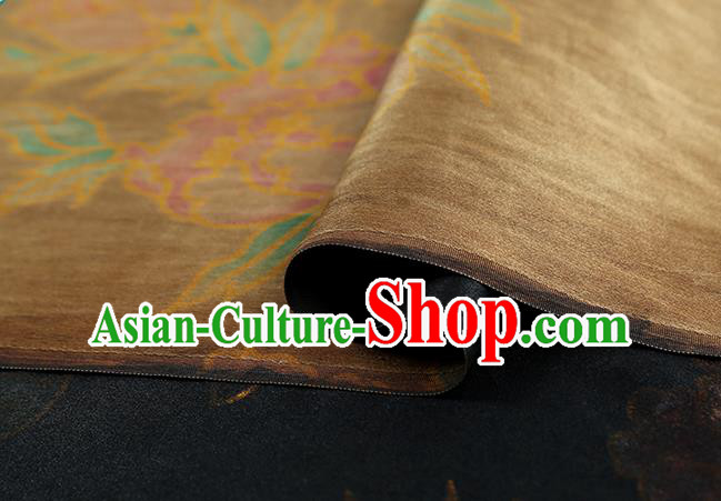 Chinese Cheongsam Brocade Fabric Traditional Peony Pattern Ginger Silk Drapery Classical Gambiered Guangdong Gauze