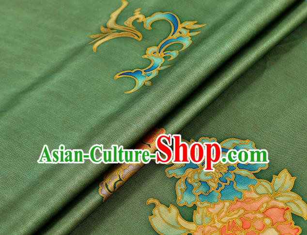 Chinese Cheongsam Green Brocade Fabric Classical Gambiered Guangdong Gauze Traditional Peony Pattern Silk Drapery