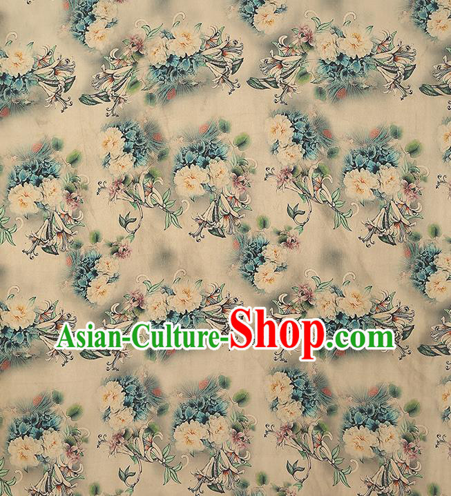 Chinese Traditional Qipao Dress Brocade Satin Fabric Classical Peony Pattern Beige Silk Drapery