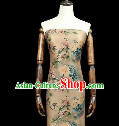 Chinese Traditional Qipao Dress Brocade Satin Fabric Classical Peony Pattern Beige Silk Drapery
