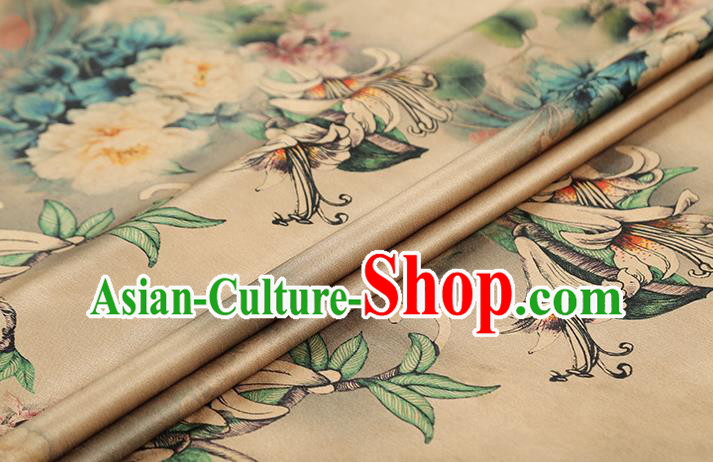 Chinese Traditional Qipao Dress Brocade Satin Fabric Classical Peony Pattern Beige Silk Drapery