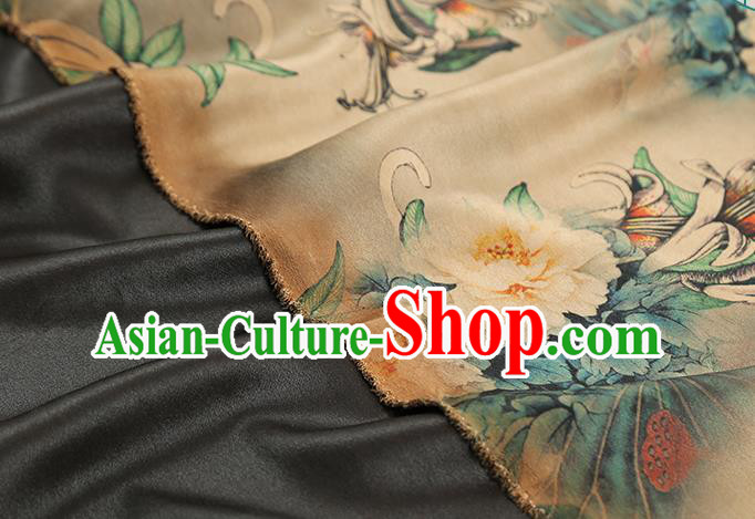 Chinese Traditional Qipao Dress Brocade Satin Fabric Classical Peony Pattern Beige Silk Drapery