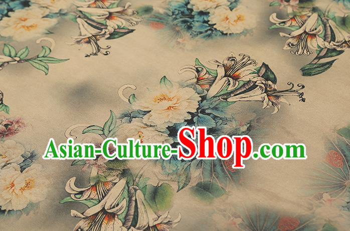 Chinese Traditional Qipao Dress Brocade Satin Fabric Classical Peony Pattern Beige Silk Drapery