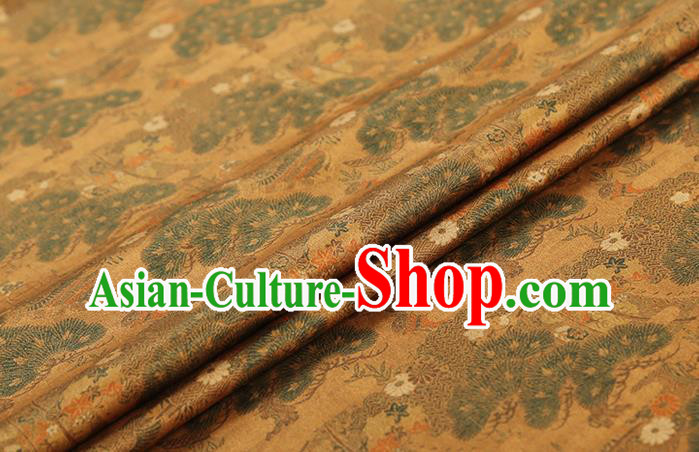 Chinese Traditional Ginger Brocade Qipao Dress Satin Fabric Classical Daisy Pattern Silk Drapery