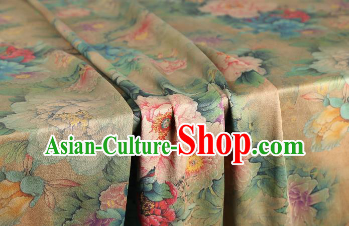 Chinese Qipao Dress Satin Fabric Classical Peony Pattern Silk Drapery Traditional Light Green Brocade