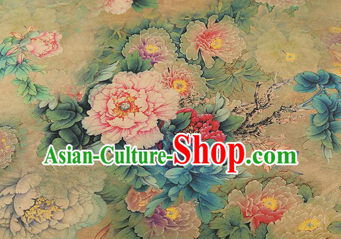 Chinese Qipao Dress Satin Fabric Classical Peony Pattern Silk Drapery Traditional Light Green Brocade