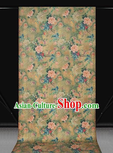 Chinese Qipao Dress Satin Fabric Classical Peony Pattern Silk Drapery Traditional Light Green Brocade
