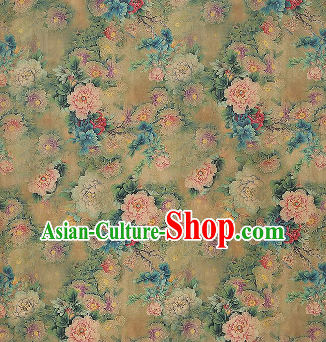 Chinese Qipao Dress Satin Fabric Classical Peony Pattern Silk Drapery Traditional Light Green Brocade