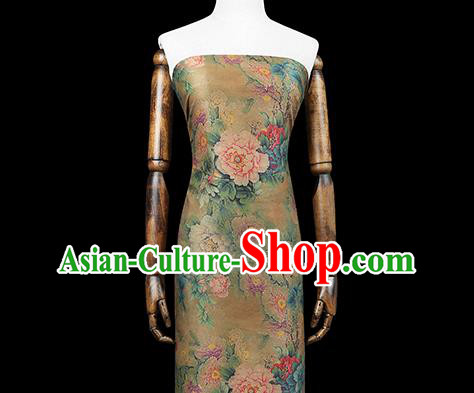 Chinese Qipao Dress Satin Fabric Classical Peony Pattern Silk Drapery Traditional Light Green Brocade