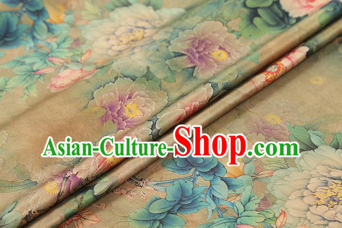 Chinese Qipao Dress Satin Fabric Classical Peony Pattern Silk Drapery Traditional Light Green Brocade