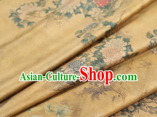 Chinese Classical Chrysanthemum Pattern Yellow Silk Drapery Traditional Qipao Dress Brocade Satin Fabric