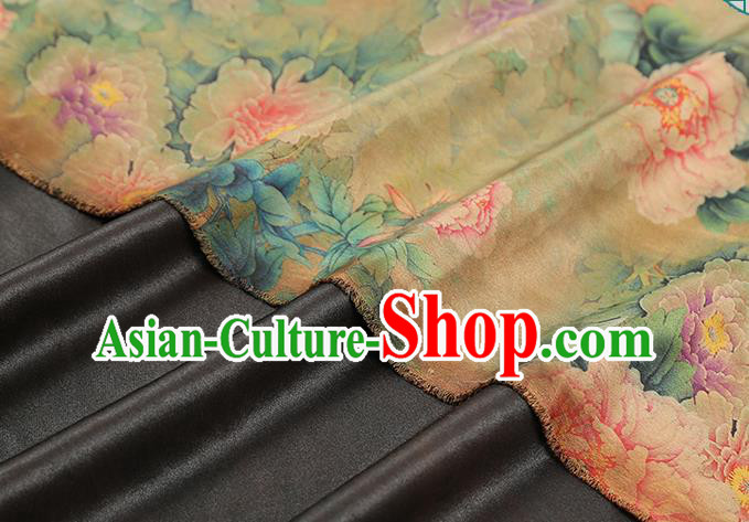 Chinese Qipao Dress Satin Fabric Classical Peony Pattern Silk Drapery Traditional Light Green Brocade