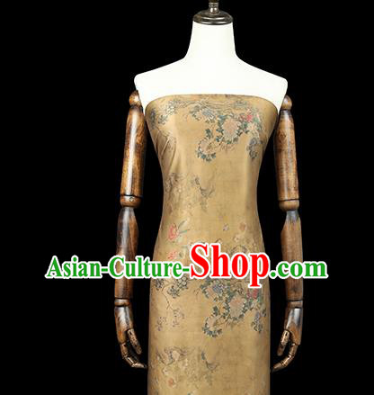 Chinese Classical Chrysanthemum Pattern Yellow Silk Drapery Traditional Qipao Dress Brocade Satin Fabric