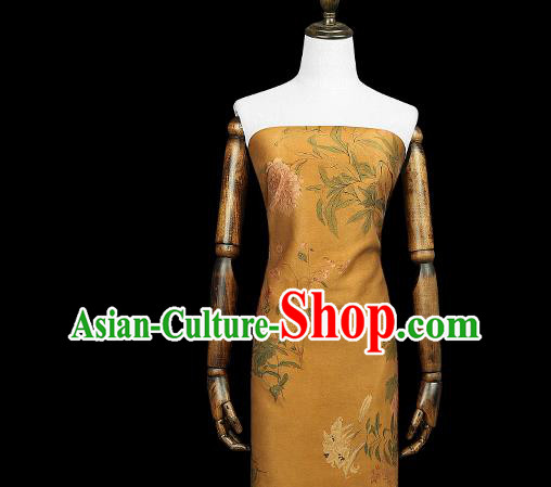 Chinese Classical Flowers Pattern Silk Drapery Traditional Golden Brocade Qipao Dress Satin Fabric
