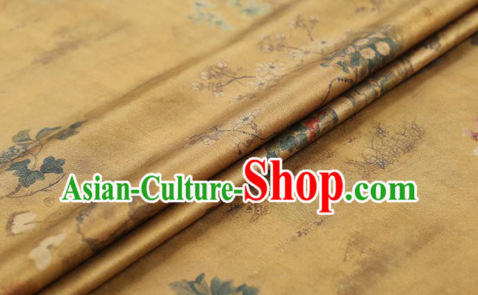 Chinese Classical Chrysanthemum Pattern Yellow Silk Drapery Traditional Qipao Dress Brocade Satin Fabric