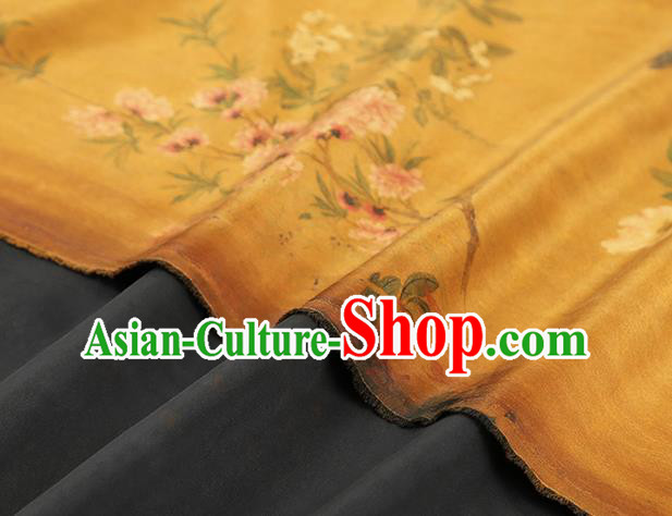 Chinese Classical Flowers Pattern Silk Drapery Traditional Golden Brocade Qipao Dress Satin Fabric