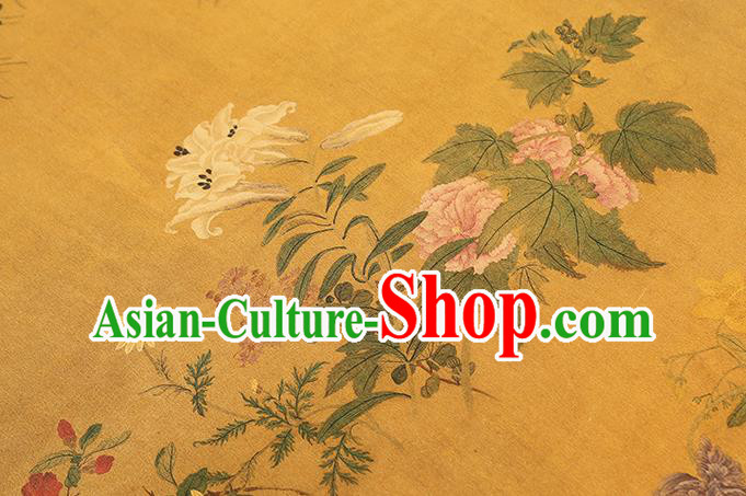 Chinese Classical Flowers Pattern Silk Drapery Traditional Golden Brocade Qipao Dress Satin Fabric