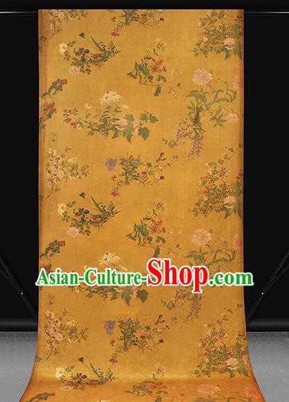 Chinese Classical Flowers Pattern Silk Drapery Traditional Golden Brocade Qipao Dress Satin Fabric