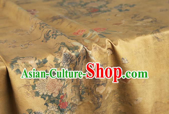 Chinese Classical Chrysanthemum Pattern Yellow Silk Drapery Traditional Qipao Dress Brocade Satin Fabric