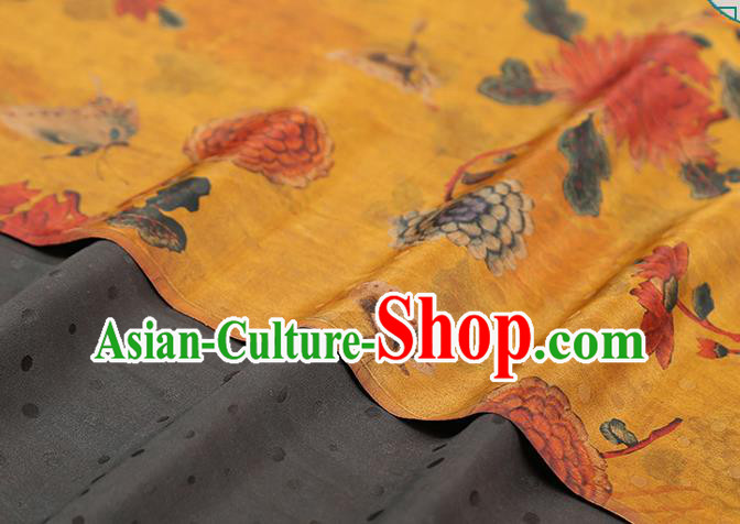 Chinese Qipao Dress Golden Satin Traditional Brocade Fabric Classical Chrysanthemum Pattern Silk Drapery