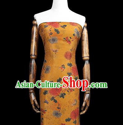 Chinese Qipao Dress Golden Satin Traditional Brocade Fabric Classical Chrysanthemum Pattern Silk Drapery