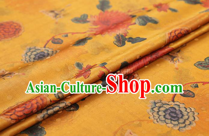 Chinese Qipao Dress Golden Satin Traditional Brocade Fabric Classical Chrysanthemum Pattern Silk Drapery