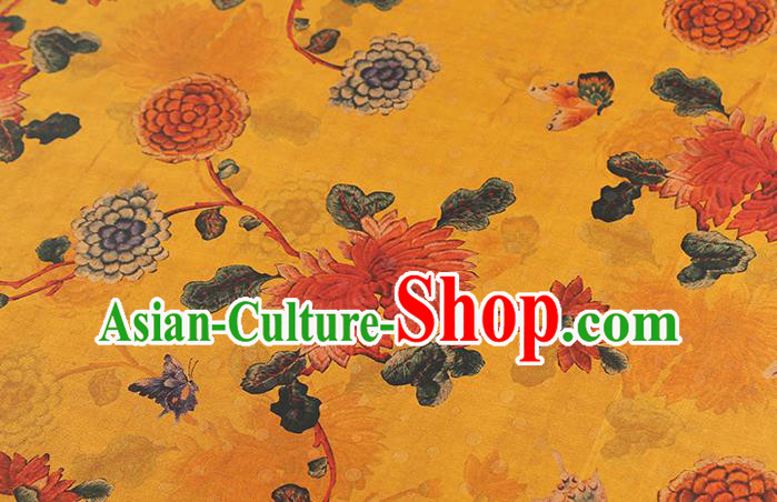 Chinese Qipao Dress Golden Satin Traditional Brocade Fabric Classical Chrysanthemum Pattern Silk Drapery