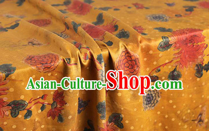 Chinese Qipao Dress Golden Satin Traditional Brocade Fabric Classical Chrysanthemum Pattern Silk Drapery
