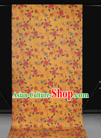 Chinese Qipao Dress Golden Satin Traditional Brocade Fabric Classical Chrysanthemum Pattern Silk Drapery