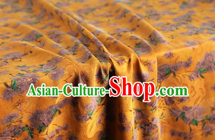 Chinese Classical Pear Blossom Pattern Silk Drapery Qipao Dress Gambiered Guangdong Gauze Traditional Golden Brocade Fabric