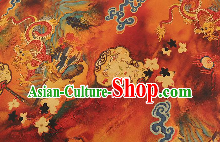 Chinese Qipao Dress Red Gambiered Guangdong Gauze Traditional Brocade Fabric Classical Dragon Fan Pattern Silk Drapery