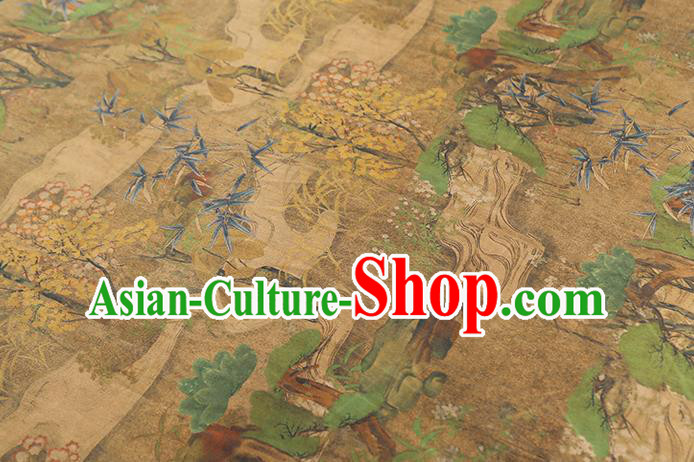 Chinese Traditional Qipao Dress Brocade Classical Pattern Silk Drapery Ginger Satin Fabric