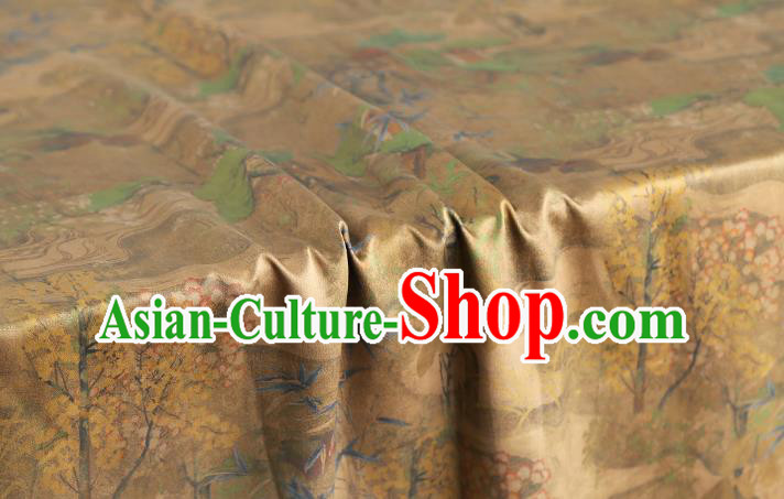 Chinese Traditional Qipao Dress Brocade Classical Pattern Silk Drapery Ginger Satin Fabric