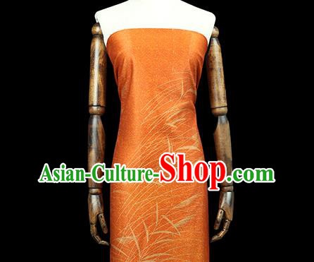 Chinese Traditional Satin Fabric Qipao Dress Brocade Classical Reed Pattern Orange Silk Drapery
