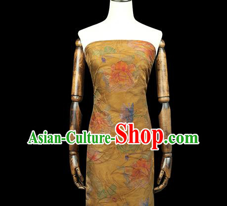 Chinese Classical Jacquard Yellow Silk Drapery Qipao Dress Gambiered Guangdong Gauze Traditional Brocade Fabric